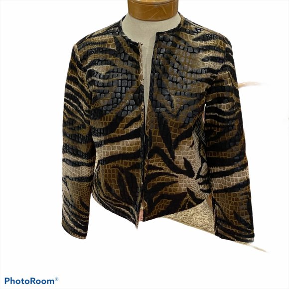 Selene Sport Jacket Womens animal print Faux Snakeskin Brown Black Size Small - Picture 7 of 7